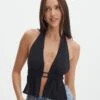 Split Front Open Back Halter Top -Style Fashion Fit ainsley apron blouse black front bv108528tex