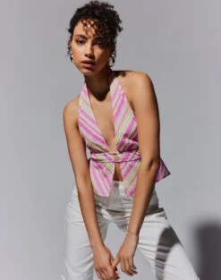 Split Tie Front Print Blouse -Style Fashion Fit ainsley apron blouse guava stripe front bv108528prt 1