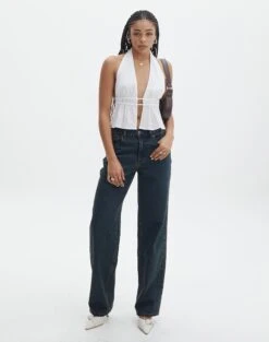 Split Front Open Back Halter Top -Style Fashion Fit ainsley apron blouse white detail bv108528tex