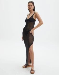 Sheer Metallic Maxi Dress -Style Fashion Fit anastasia glam dress black detail kd127891knt