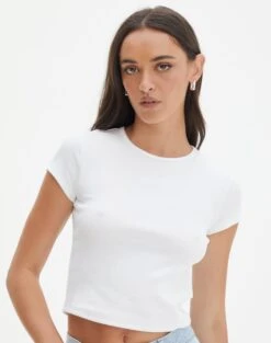Ribbed Crew Neck Tee -Style Fashion Fit angeles rib baby t shirt white front ts119559ocot