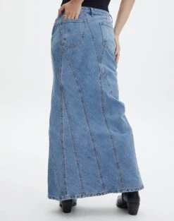 Panelled Denim Maxi Skirt -Style Fashion Fit arizona midi skirt anwar blue wash back sl91950dnm