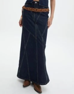 Panelled Denim Maxi Skirt -Style Fashion Fit arizona midi skirt last rodeo indigo full sl91950dnm