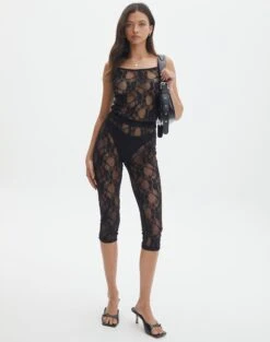 Mid Rise Relaxed Leg Pant -Style Fashion Fit asta lace pant black front pw131058lac 3