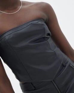 Faux Leather Tie Back Scarf Top -Style Fashion Fit ava apron strapless top black imageback bv111472pu