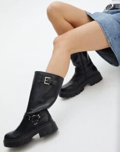 Printed Lace Trim Cami Top -Style Fashion Fit barney biker boot black front sh114525pu