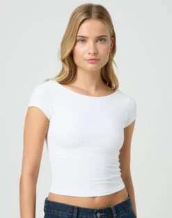 Supersoft Slim-Fit Midi Skirt -Style Fashion Fit bayley backless top white front ts73693pch 1