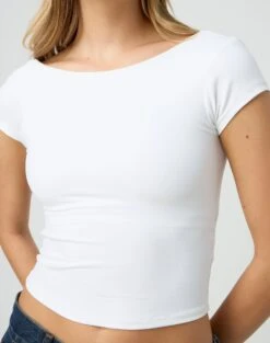 Supersoft Backless Short Sleeve Top 30 Supersoft Backless Short Sleeve Top -Style Fashion Fit bayley backless top white imageback ts73693pch