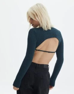Cropped High Neck Backless Long Sleeve Knit Top -Style Fashion Fit bearman backless funnel top ivy league back kl111146knt