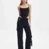 Satin Zip Pocket Cargo Pants -Style Fashion Fit bella satin cargo pants black front pw106522sat
