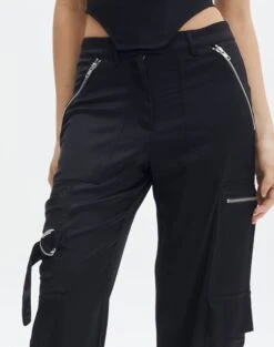 Satin Zip Pocket Cargo Pants -Style Fashion Fit bella satin cargo pants black imageback pw106522sat