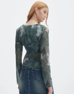 Split Tie Front Print Blouse -Style Fashion Fit beth tie front chiffon blouse cypress haze back bl111539haz