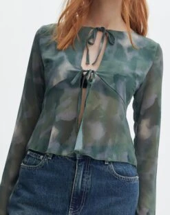 Split Tie Front Print Blouse -Style Fashion Fit beth tie front chiffon blouse cypress haze detail bl111539haz