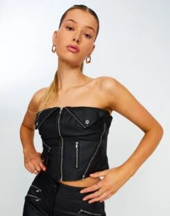 Faux Leather Biker Zip Corset -Style Fashion Fit bonnie biker corset black detail bv101361pu
