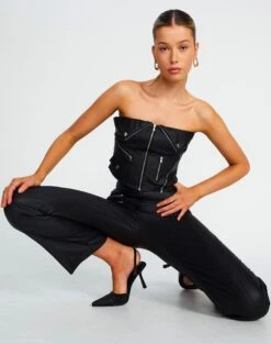 Faux Leather Pleated Mini Skirt -Style Fashion Fit bonnie biker corset black front bv101361pu 1