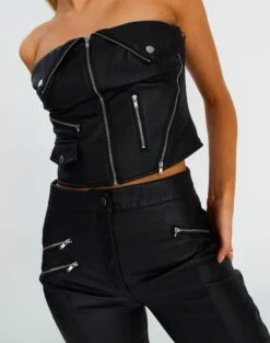Faux Leather Biker Zip Corset -Style Fashion Fit bonnie biker corset black imageback bv101361pu