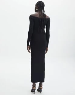 Ribbed Off Shoulder Long Sleeve Maxi Dress 25 Ribbed Off Shoulder Long Sleeve Maxi Dress -Style Fashion Fit boston bardot knit dress black imageback kd109828rib