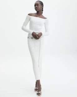 One Shoulder Knit Maxi Dress -Style Fashion Fit boston bardot knit dress milk front kd109828rib