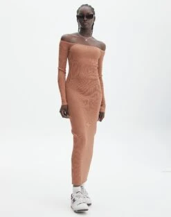 Ribbed Off Shoulder Long Sleeve Maxi Dress 27 Ribbed Off Shoulder Long Sleeve Maxi Dress -Style Fashion Fit boston bardot knit dress slice of cake front kd109828rib 1