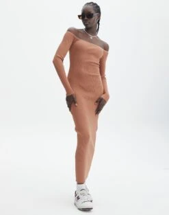 Ribbed Off Shoulder Long Sleeve Maxi Dress 28 Ribbed Off Shoulder Long Sleeve Maxi Dress -Style Fashion Fit boston bardot knit dress slice of cake full kd109828rib