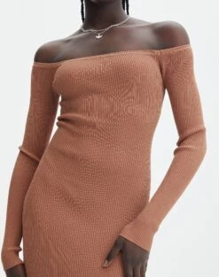 Ribbed Off Shoulder Long Sleeve Maxi Dress 30 Ribbed Off Shoulder Long Sleeve Maxi Dress -Style Fashion Fit boston bardot knit dress slice of cake imageback kd109828rib