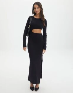Lace Cupped Fitted Maxi Dress -Style Fashion Fit carden cut out maxi dress black front kd105194knt 7