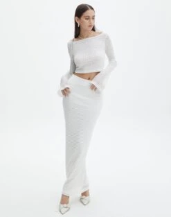 Ribbed Knit Button Side Maxi Skirt -Style Fashion Fit co brylee mesh maxi skirt white front sl122854msh