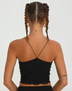 Mesh Cross Back Lettuce Trim Cami -Style Fashion Fit co cecelia mesh cross tank black back tv92995msh
