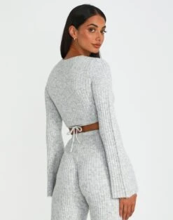 Wrap Tie Long Sleeve Knit Top -Style Fashion Fit co cici tie front knit pale grey marle back kc95390rrec