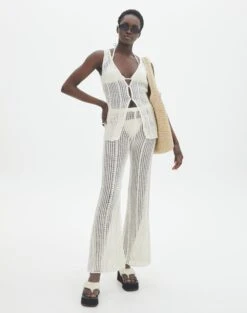 High Rise Tailored Wide Leg Panelled Pant -Style Fashion Fit co coral crochet pant milk front pw118725cro 5