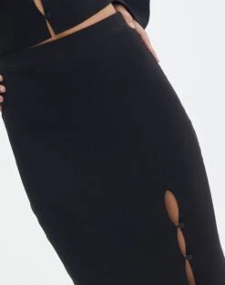 Ribbed Knit Button Side Maxi Skirt -Style Fashion Fit co darby button down knit midi skirt black imageback sl109336knt