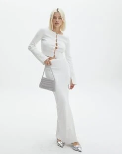 Ribbed Knit Button Side Maxi Skirt