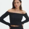 Off Shoulder Flared Long Sleeve Top -Style Fashion Fit co gigi off shoulder top black front tl127028rib