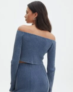 Off Shoulder Long Sleeve Top -Style Fashion Fit co gigi off shoulder top washed denim back tl127028ribw
