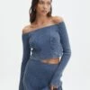 Off Shoulder Long Sleeve Top -Style Fashion Fit co gigi off shoulder top washed denim front tl127028ribw