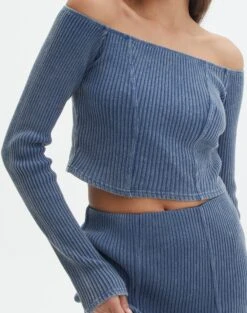 Off Shoulder Long Sleeve Top -Style Fashion Fit co gigi off shoulder top washed denim imageback tl127028ribw