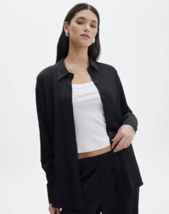 Faux Leather Tie Back Scarf Top -Style Fashion Fit co gloria textured shirt black front bl127680tex 1