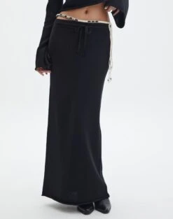 Tie Waist Knit Maxi Skirt -Style Fashion Fit co lardee knit tie waist maxi black full sl47099knt