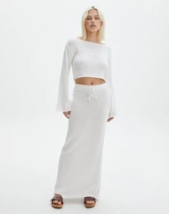 Tie Waist Knit Maxi Skirt -Style Fashion Fit co lardee knit tie waist maxi white front sl47099knt