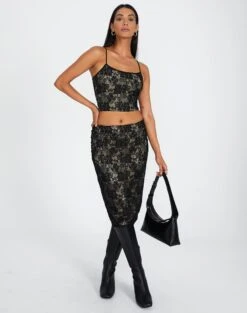 Lace Midi Slip Skirt -Style Fashion Fit co lorna lace midi skirt blacknude front sl108106lac