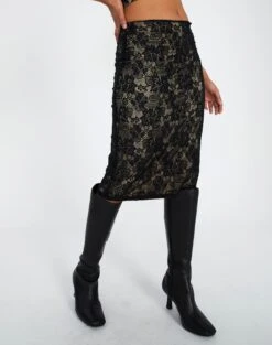 Lace Midi Slip Skirt -Style Fashion Fit co lorna lace midi skirt blacknude full sl108106lac