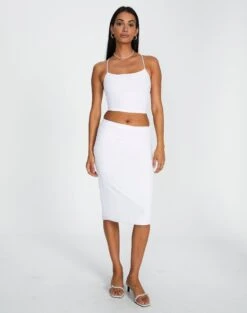 Ribbed Knit Button Side Maxi Skirt -Style Fashion Fit co lorna lace midi skirt white front sl108106lac