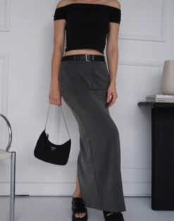 Tailored Mid Rise Maxi Skirt -Style Fashion Fit co mailey suiting maxi skirt charcoal front sl101473mar 1