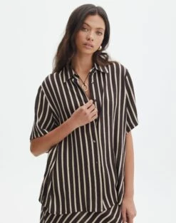 Oversized Contrast Stripe Shirt -Style Fashion Fit co mal box collard shirt soy stripe detail bs137014prt