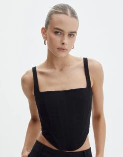 Lace Up Detailed Corset Top -Style Fashion Fit co marly corset blouse black front bv91174pln