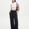 High Waist Relaxed Tailored Pant -Style Fashion Fit co marly wide leg pant black front pw71767pln 4