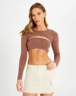 Foldover Off Shoulder Long Sleeve Top 28 Foldover Off Shoulder Long Sleeve Top -Style Fashion Fit co midas shrug shiitake front kl54070cre