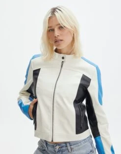 Stitch Detail Faux Leather Pant -Style Fashion Fit co mila moto jacket blue colour block front jw90928pu 2