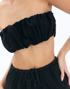 Muslin Ruched Bandeau Top -Style Fashion Fit co mimi blouse black imageback bv90902omus