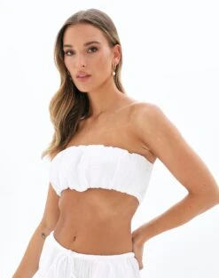 Muslin Ruched Bandeau Top -Style Fashion Fit co mimi blouse white detail bv90902omus
